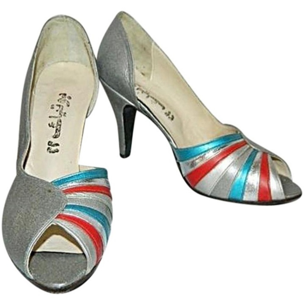 Vintage Custom Made Peep Toe Metallic Pumps